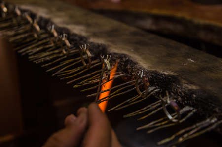 Attacking gold on a silver jewelry. Jewelery workの写真素材