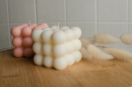 bubble soy candle. home decor. Beautiful backgroundの写真素材