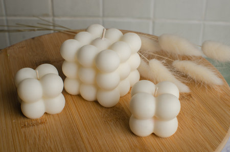 bubble soy candle. home decor. Beautiful backgroundの写真素材