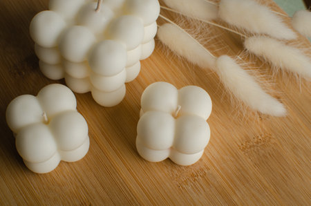 bubble soy candle. home decor. Beautiful backgroundの写真素材