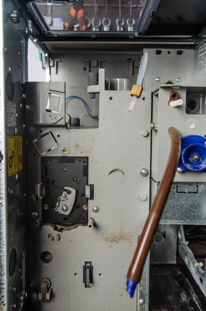 repair of coffee equipment. Close-up. Professional at workの写真素材