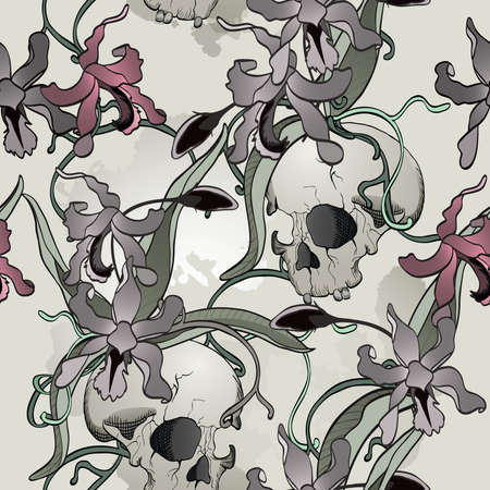 Orchid and skull seamless backgroundのイラスト素材