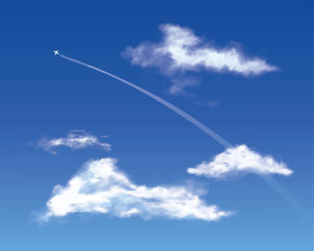 Jet in a deep blue sky with cloudsのイラスト素材