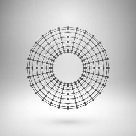 Wireframe mesh polygonal element. Torus with connected lines and dotsのイラスト素材