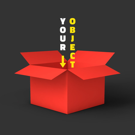 Open red box mockup template. Can be used to deliver your goods. Vector Illustration .のイラスト素材