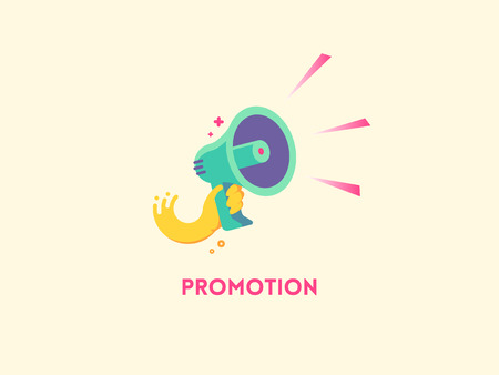 Marketing promotion concept. Speaker Hand holding a megaphone. flat icon illustrationのイラスト素材