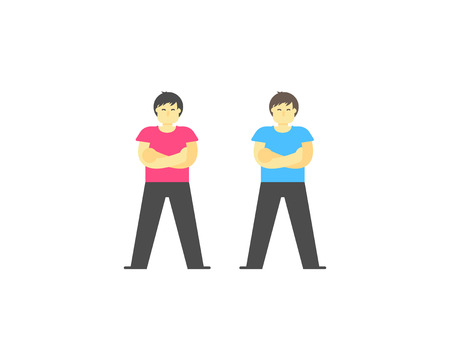 Happy standing man with folded arms. Cartoon flat style vector illustration.のイラスト素材