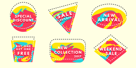 Set of flat vector geometrical vintage color banners. Spilled dye texture.のイラスト素材