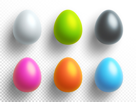 Happy Easter Holiday. Set of colored Eggs with shadows on a transparent background. Easter Egg Hunt element.のイラスト素材