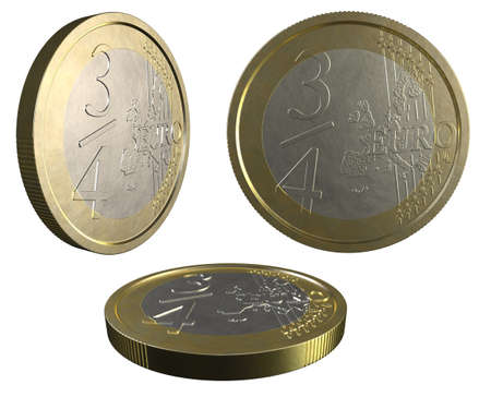 3/4 EURO coin on white backgroundの写真素材