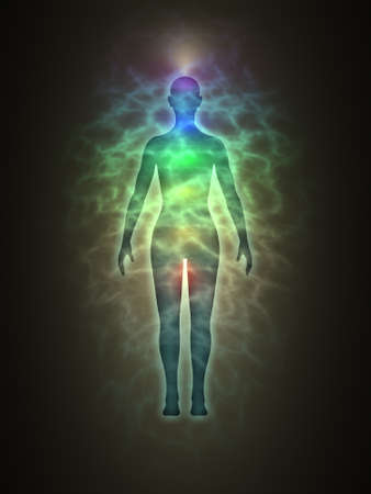 Woman energy body, blue aura, chakras, energy, silhouetteの写真素材