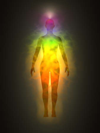 Woman energy body, aura, chakras, energy, silhouette Woman energy body, aura, chakras, energy, silhouette