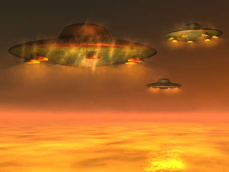 UFOs - Unidentified Flying Objects above the sea levelの写真素材