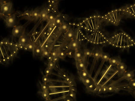 DNA - golden deoxyribonucleic acid on black backgroundの写真素材