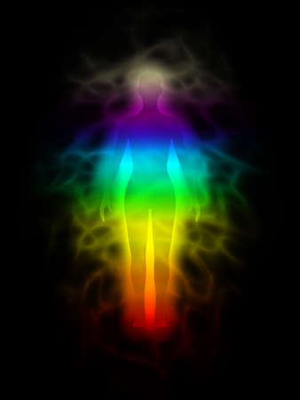 Rainbow silhouette with aura - womanの写真素材