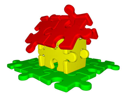Illustration of house made from puzzle isolated on white backgroundの写真素材