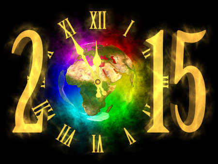 Happy new year 2015 - rainbow planet Earth - Europe, Asia and Africaの写真素材