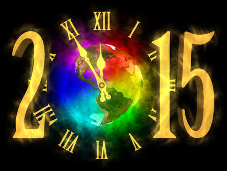 Happy new year 2015 - rainbow planet Earth - Americaの写真素材