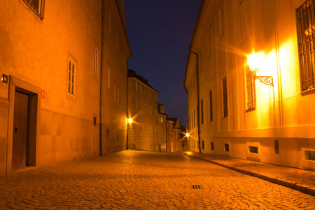 Night street in Prague city with nobodyの写真素材