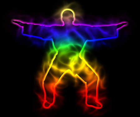 Rainbow master samurai with aura - silhouetteの写真素材