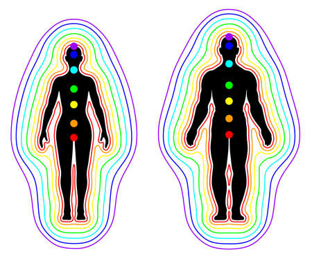 Human aura and chakras on white backgroundの写真素材