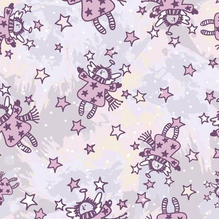 Vector seamless pattern with Christmas angels in a cartoon style  のイラスト素材