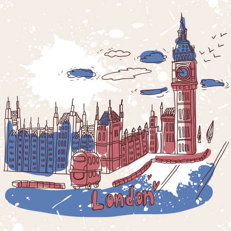 doodles drawing landscapeのイラスト素材