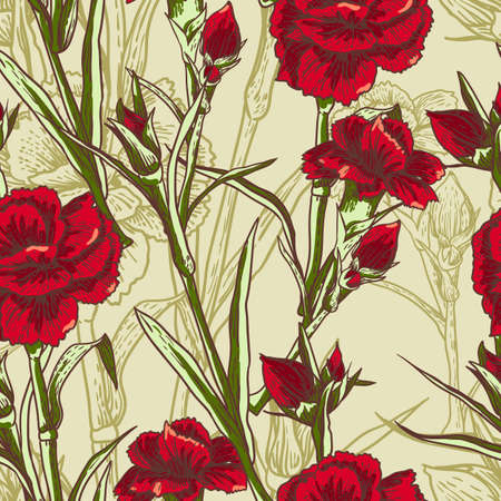 Seamless floral background with carnationのイラスト素材