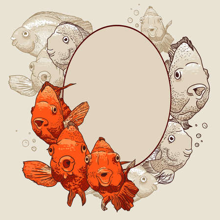 Ornamental frame with fishのイラスト素材