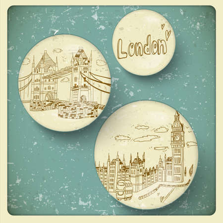 London doodles drawing landscape in vintage styleのイラスト素材