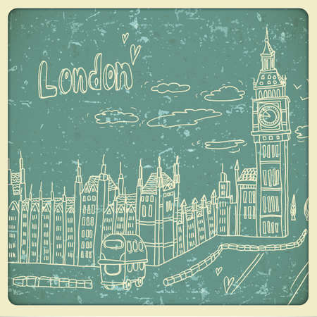 London doodles drawing landscape in vintage styleのイラスト素材
