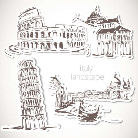 Italy  hand drawn landscape in vintage styleのイラスト素材