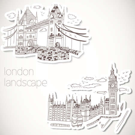 London hand-drawn landscape in vintage styleのイラスト素材