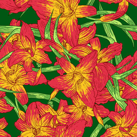 Seamless colorful pattern with liliesのイラスト素材