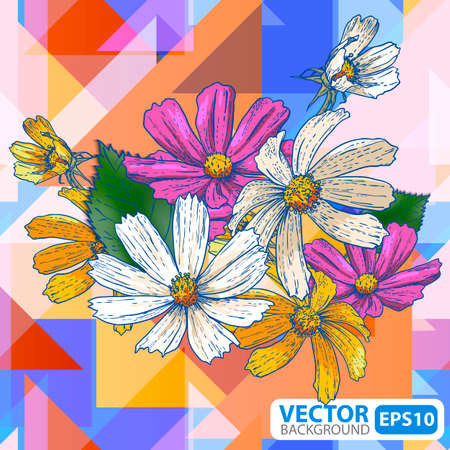 Flowers on a geometric backgroundのイラスト素材