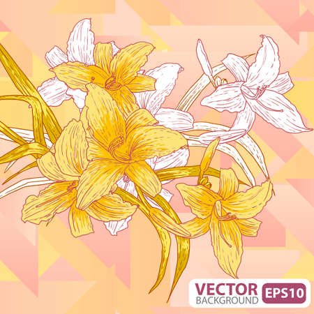 Flowers on a geometric backgroundのイラスト素材
