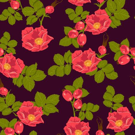 Seamless floral background with wild roseのイラスト素材