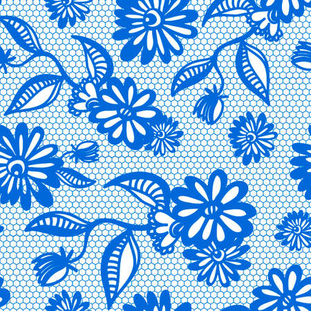 Blue seamless floral vintage lace backgroundのイラスト素材
