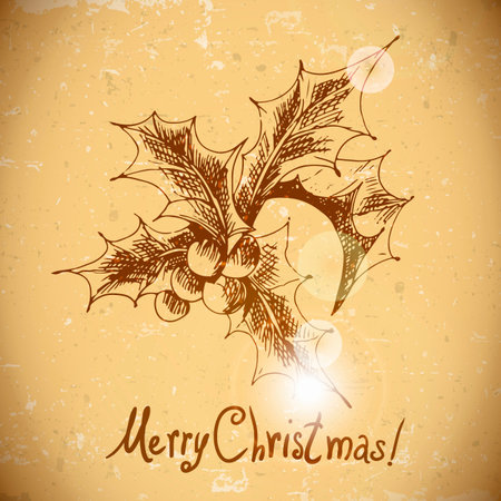 Christmas Holly Vintage backgroundのイラスト素材