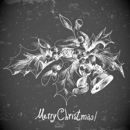 Christmas Holly and bell design elements for retro designのイラスト素材