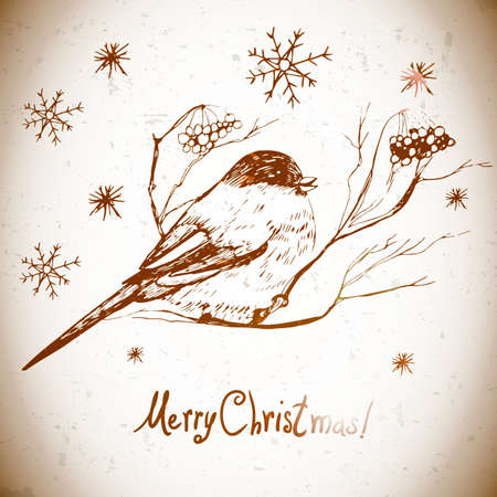 Vector greeting card with bullfinchesのイラスト素材