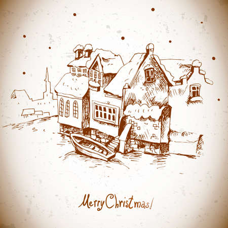 Vintage greeting card with winter landscapeのイラスト素材