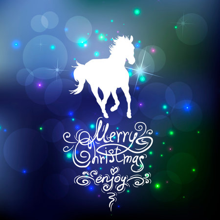 Christmas background with a silhouette of horseのイラスト素材