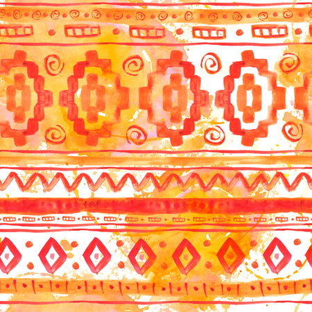 Watercolor Ethnic African Seamless Backgroundの写真素材