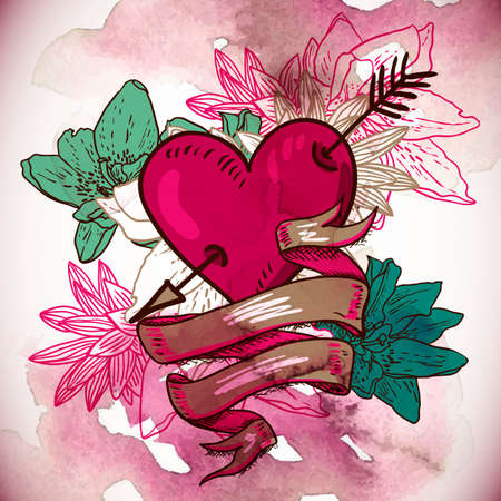  Hearts and Flowers Vector Illustrationのイラスト素材