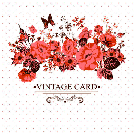 Vintage Floral Card with Butterflies. Vector Design element.のイラスト素材