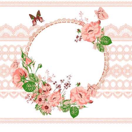 Vintage floral lace background with roses Wedding invitation with flowers.のイラスト素材
