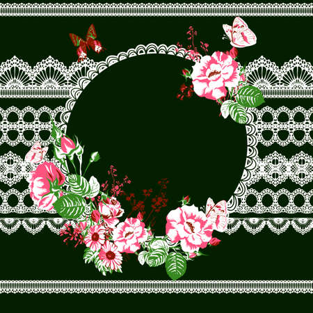 Vintage floral lace background with roses Wedding invitation with flowers.のイラスト素材