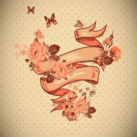 Vintage Floral Card with Ribbon Vector Design element.のイラスト素材