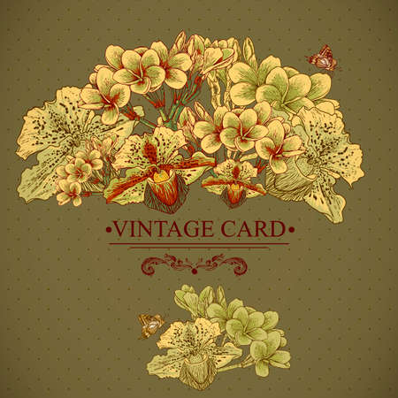 Vector Design element. Vintage Floral Card with Exotic Flowers.のイラスト素材